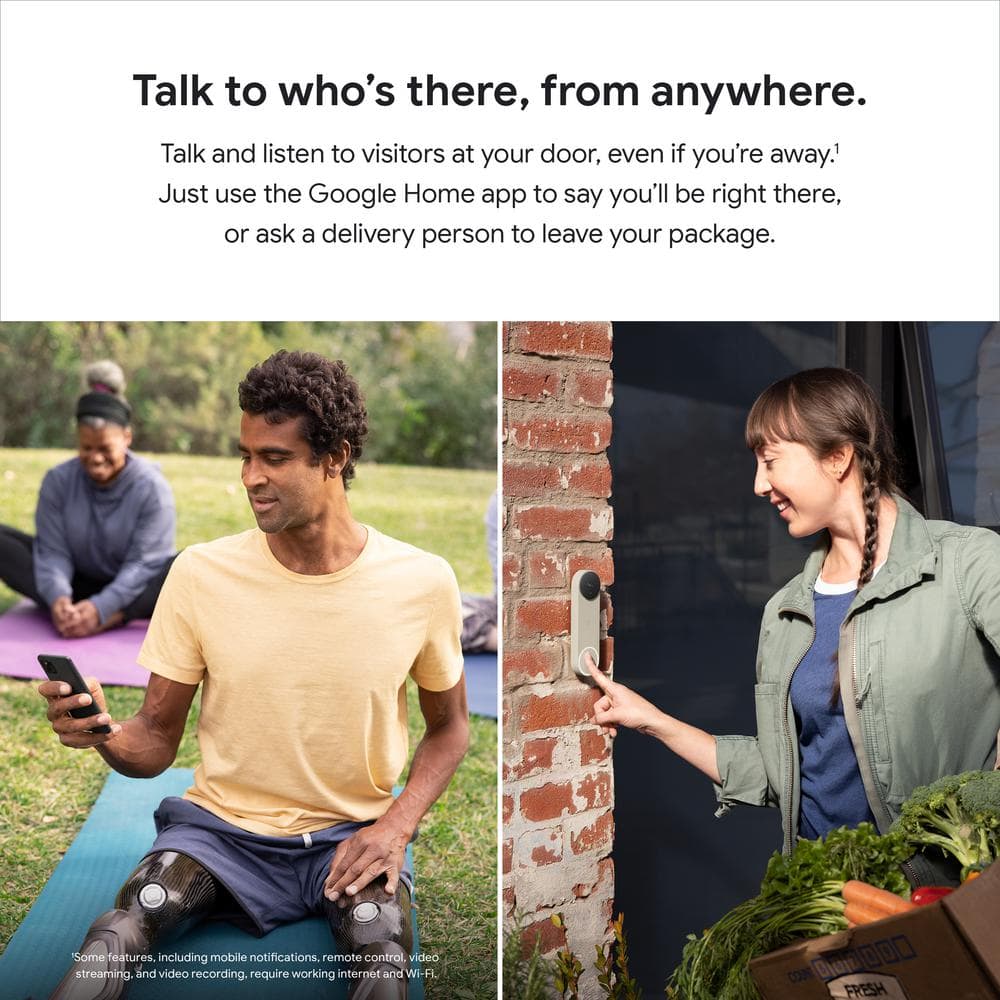 Google Nest Doorbell (Battery) - Smart Wi-Fi Video Doorbell Camera - Linen