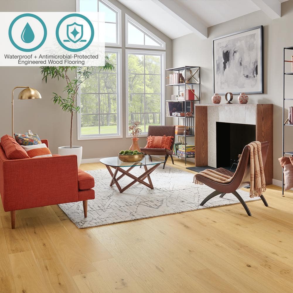 Pergo Defense+ Linen Oak 3/8 in. T x 7.5 in. W Click Lock W Brushed Distressed Engineered Hardwood Flooring (24.5 sq.ft./case)