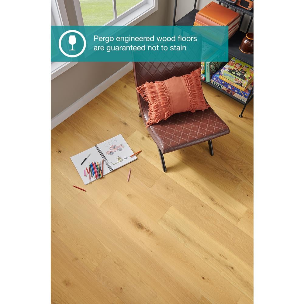 Pergo Defense+ Linen Oak 3/8 in. T x 7.5 in. W Click Lock Distressed Engineered Hardwood Flooring (1104.3 sq.ft./pallet)