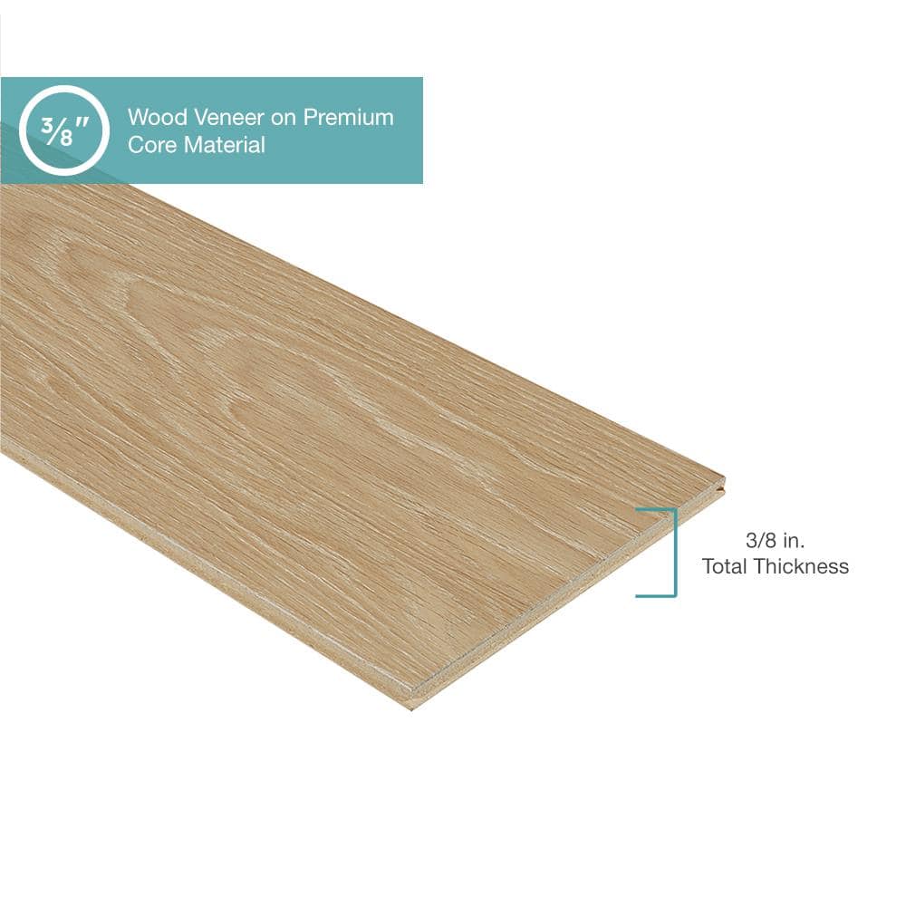 Pergo Defense+ Linen Oak 3/8 in. T x 7.5 in. W Click Lock Distressed Engineered Hardwood Flooring (1104.3 sq.ft./pallet)