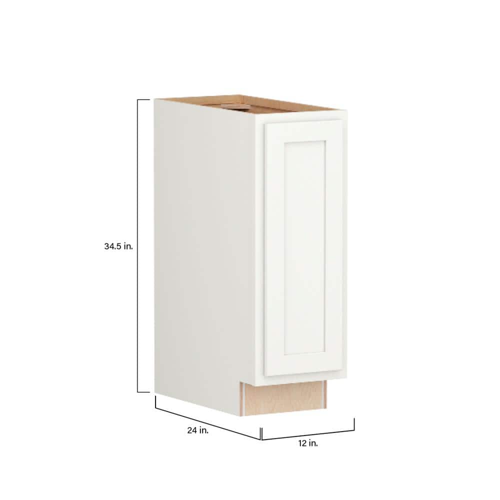 Shaker Partial Overlay 12 in W x 24 in D x 34.5 in H Plywood Assembled Full Height Base Kitchen Cabinet in Linen White