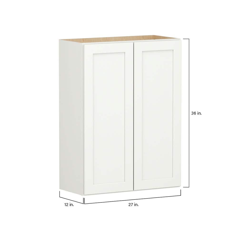 Shaker Full Overlay 27 in. W x 12 in. D x 36 in. H Plywood Assembled Wall Kitchen Cabinet in Linen White