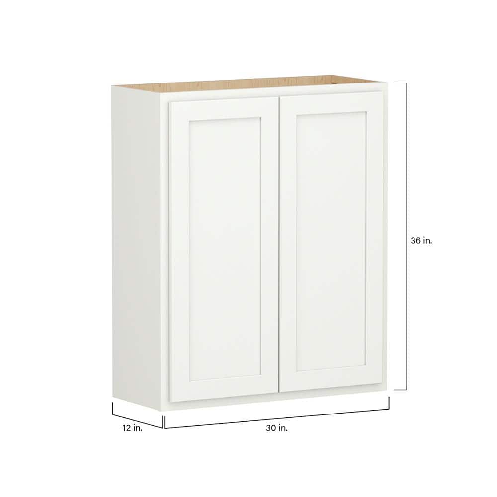 Shaker Partial Overlay 30 in. W x 12 in. D x 36 in. H Plywood Assembled Wall Kitchen Cabinet in Linen White