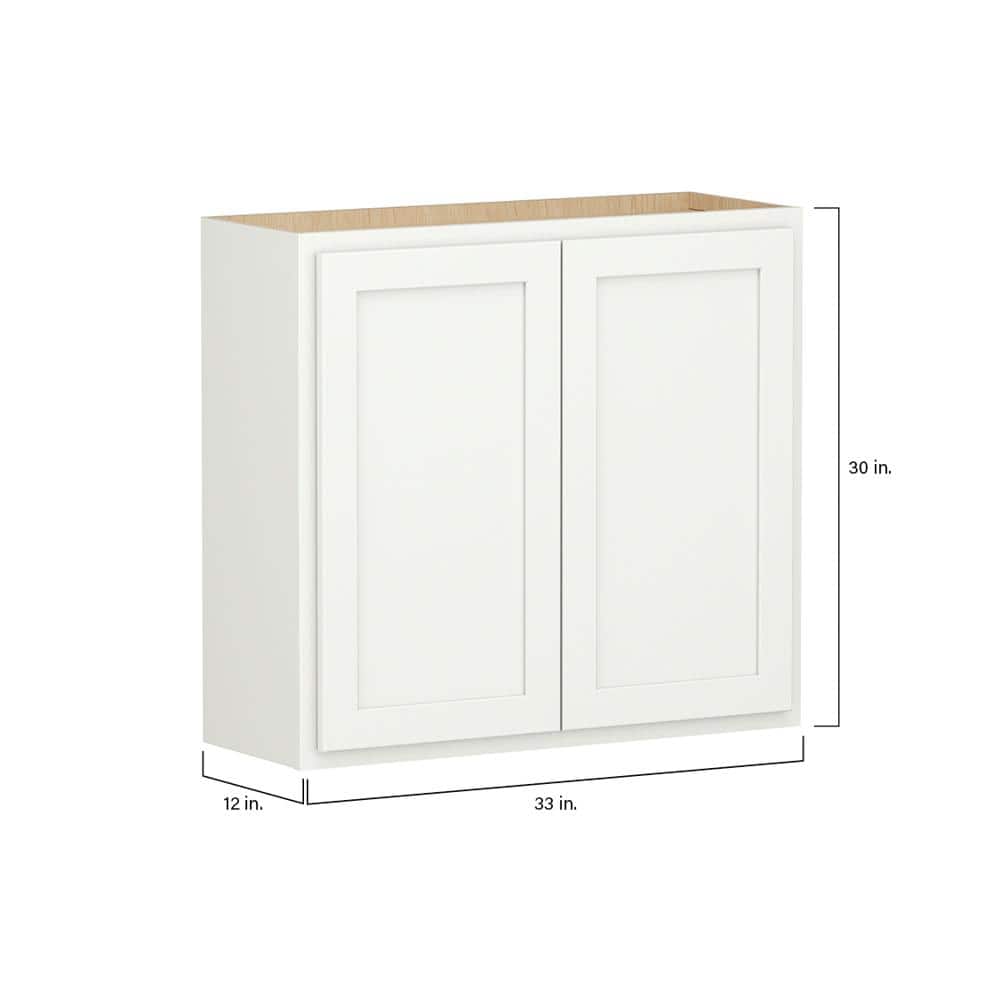 Shaker Partial Overlay 33 in. W x 12 in. D x 30 in. H Plywood Assembled Wall Kitchen Cabinet in Linen White
