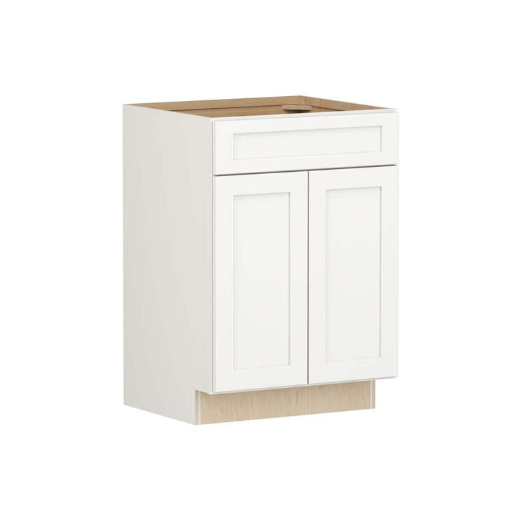 SIMPLY WOODMARK PRO Shaker Full Overlay 24 in. W x 20.75 in. D x 34.5 in. H Plywood Assembled Vanity Sink Base Bath Cabinet in Linen White