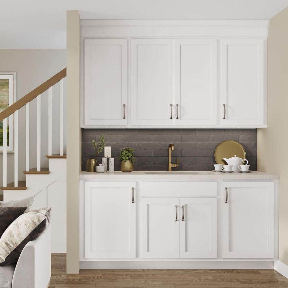 SIMPLY WOODMARK PRO Shaker Partial Overlay 36 in W x 20.75 in D x 34.5 in H Plywood Assembled Vanity Sink Base Bath Cabinet in Linen White