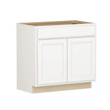 SIMPLY WOODMARK PRO Shaker Partial Overlay 36 in W x 20.75 in D x 34.5 in H Plywood Assembled Vanity Sink Base Bath Cabinet in Linen White