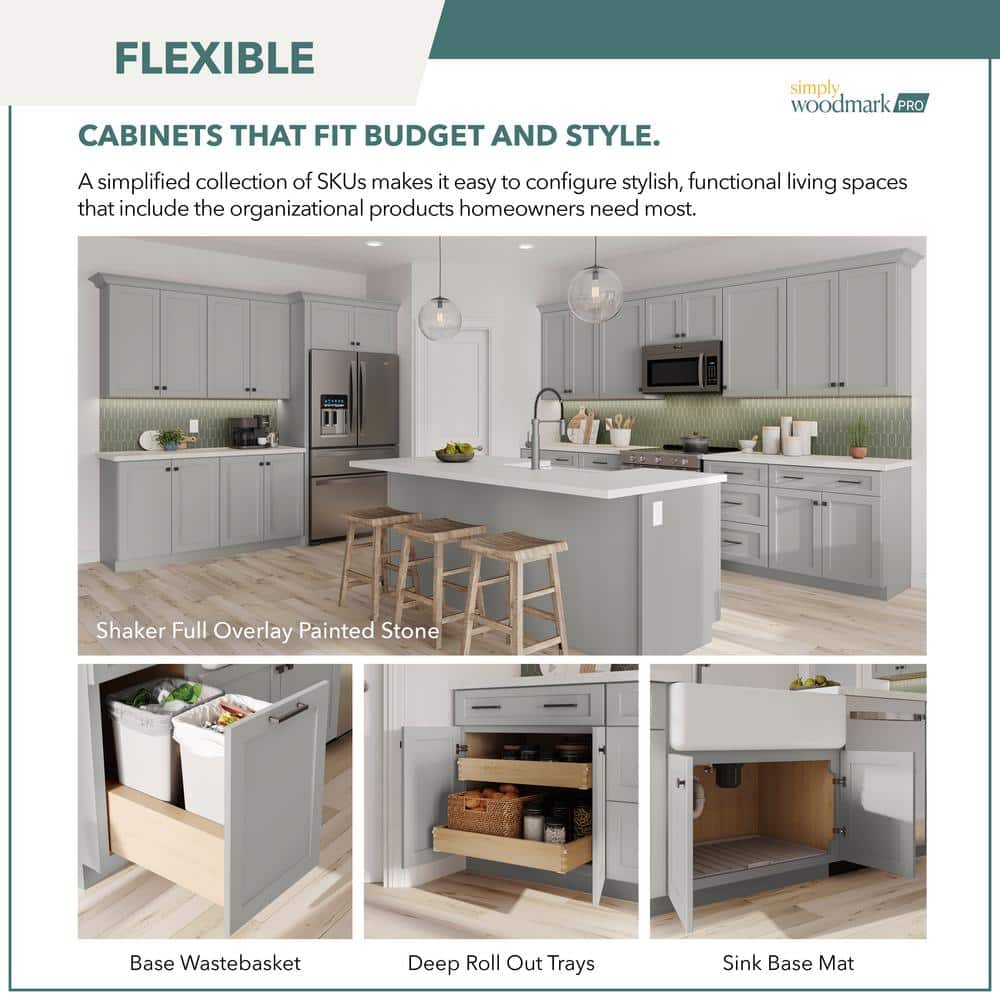 SIMPLY WOODMARK PRO Shaker Partial Overlay 36 in W x 20.75 in D x 34.5 in H Plywood Assembled Vanity Sink Base Bath Cabinet in Linen White