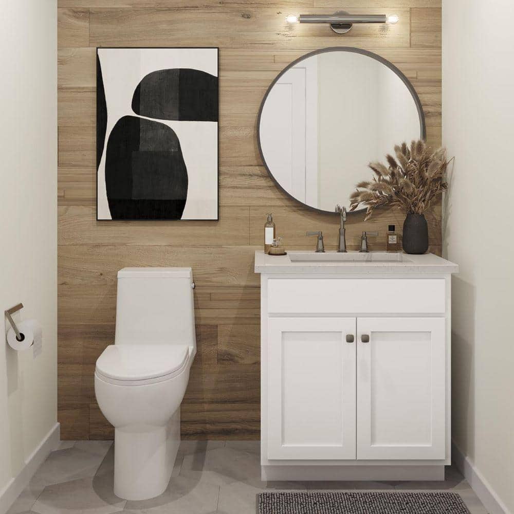 SIMPLY WOODMARK PRO Shaker Partial Overlay 36 in W x 20.75 in D x 34.5 in H Plywood Assembled Vanity Sink Base Bath Cabinet in Linen White