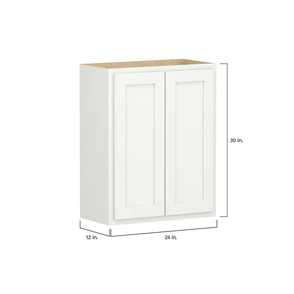 SIMPLY WOODMARK PRO Shaker Partial Overlay 24 in. W x 12 in. D x 30 in. H Plywood Assembled Wall Kitchen Cabinet in Linen White
