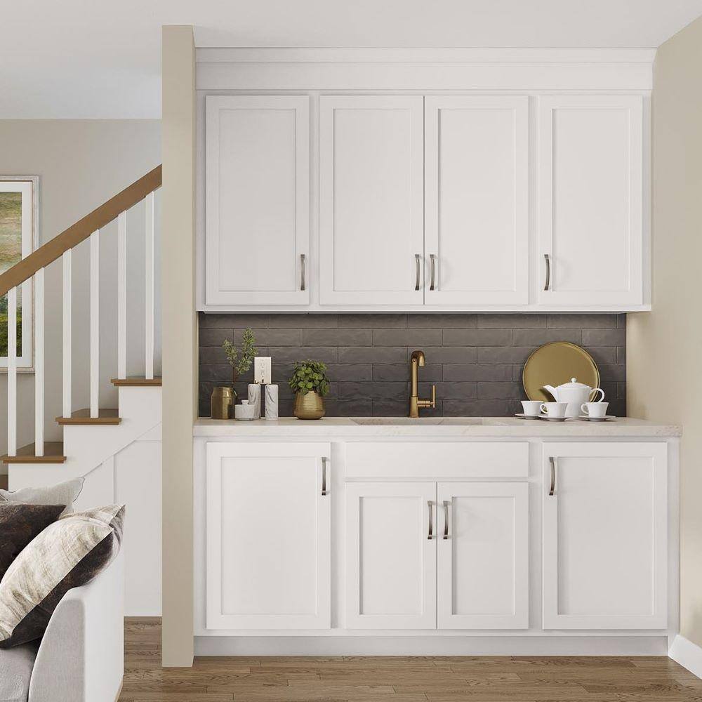 SIMPLY WOODMARK PRO Shaker Partial Overlay 24 in. W x 12 in. D x 30 in. H Plywood Assembled Wall Kitchen Cabinet in Linen White