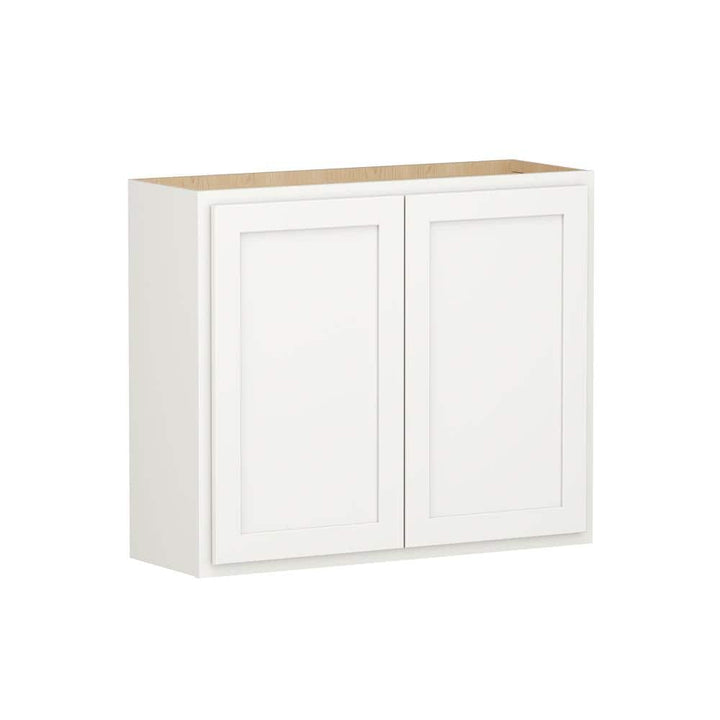 SIMPLY WOODMARK PRO Shaker Partial Overlay 36 in. W x 12 in. D x 30 in. H Plywood Assembled Wall Kitchen Cabinet in Linen White