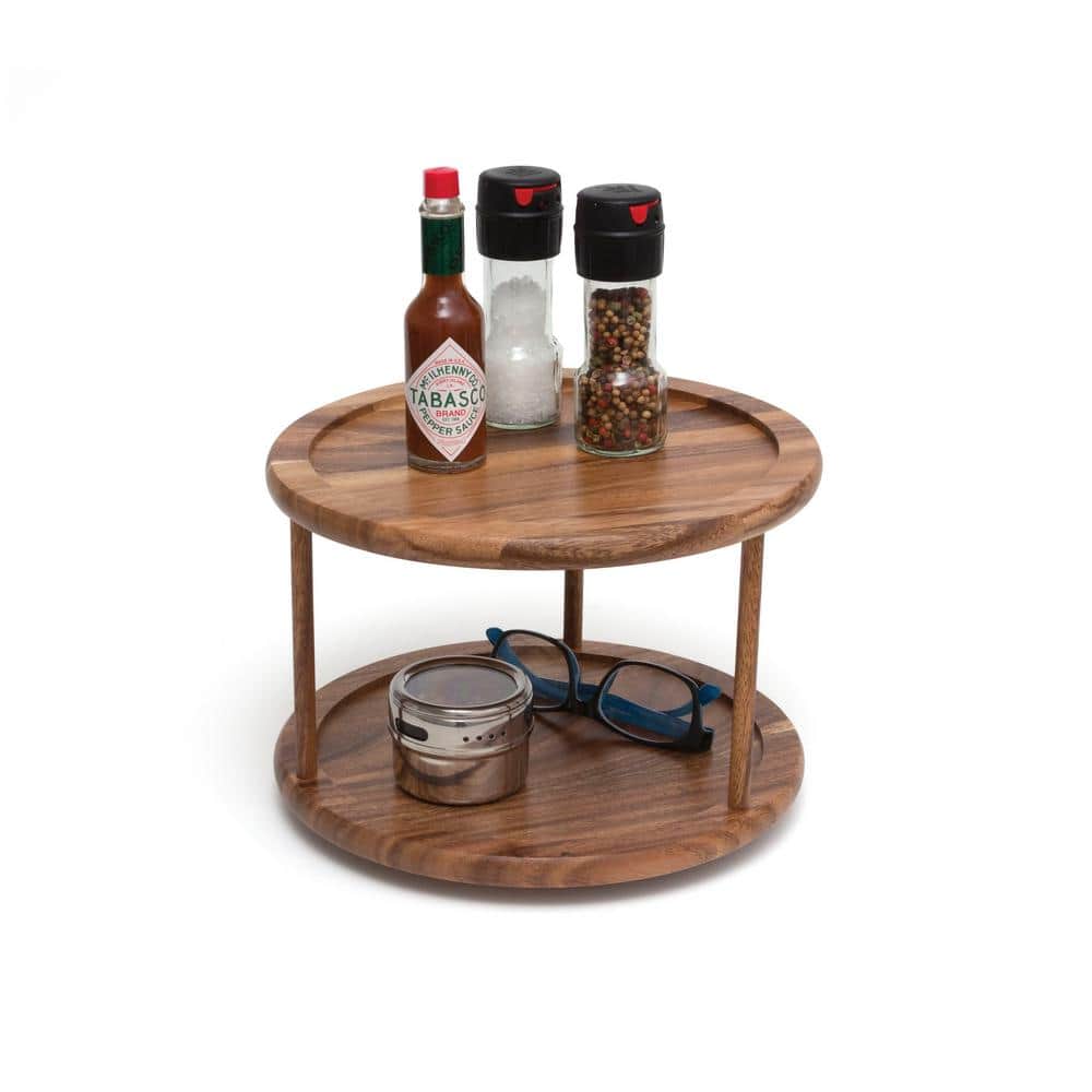 Lipper International 10 in. 2-Tier Acacia Lazy Susan Turntable