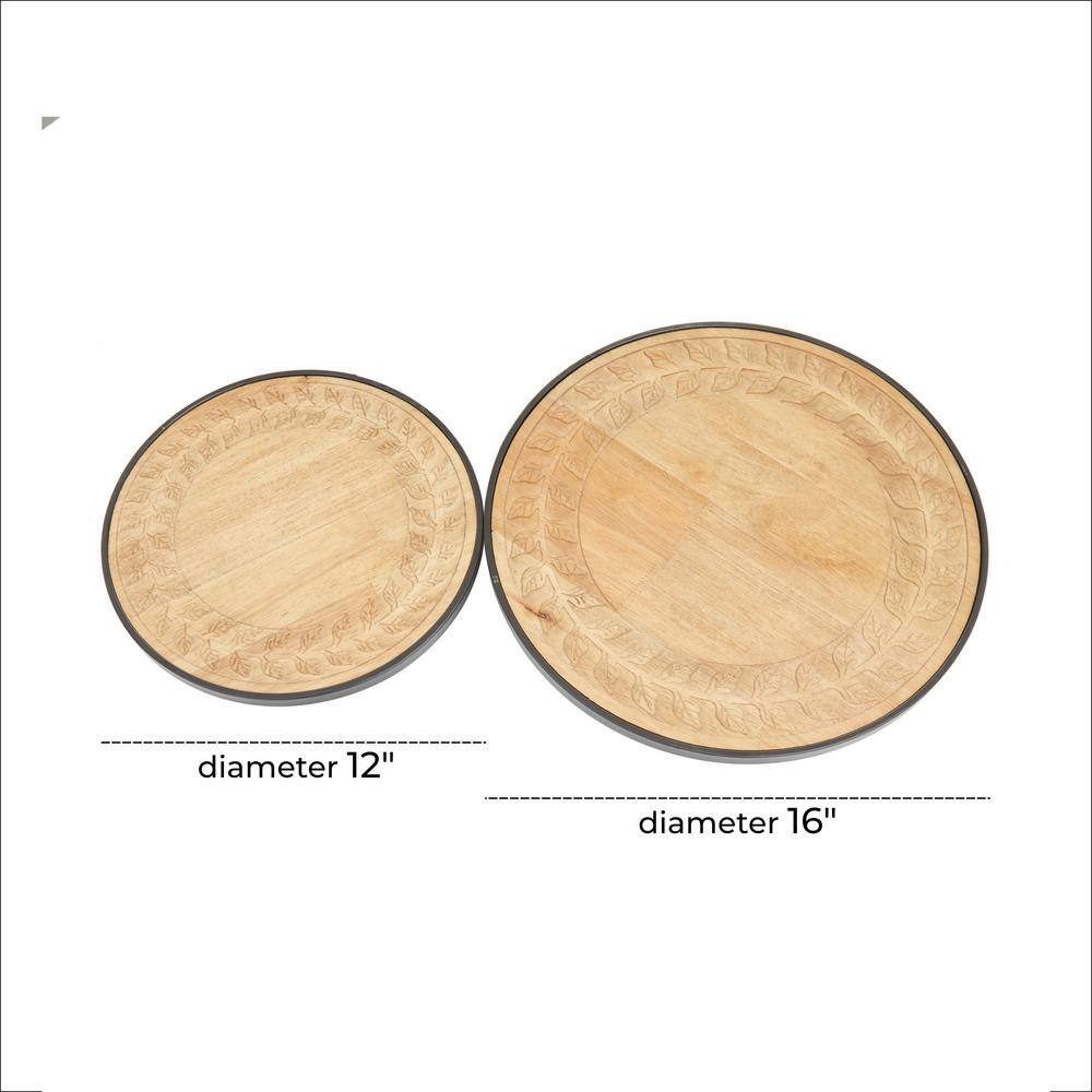 Litton Lane Brown Rubber Wood Modern Lazy Susan Trays (Set of 2)
