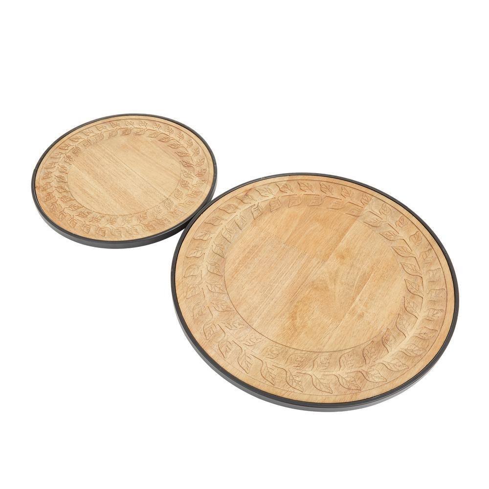 Litton Lane Brown Rubber Wood Modern Lazy Susan Trays (Set of 2)