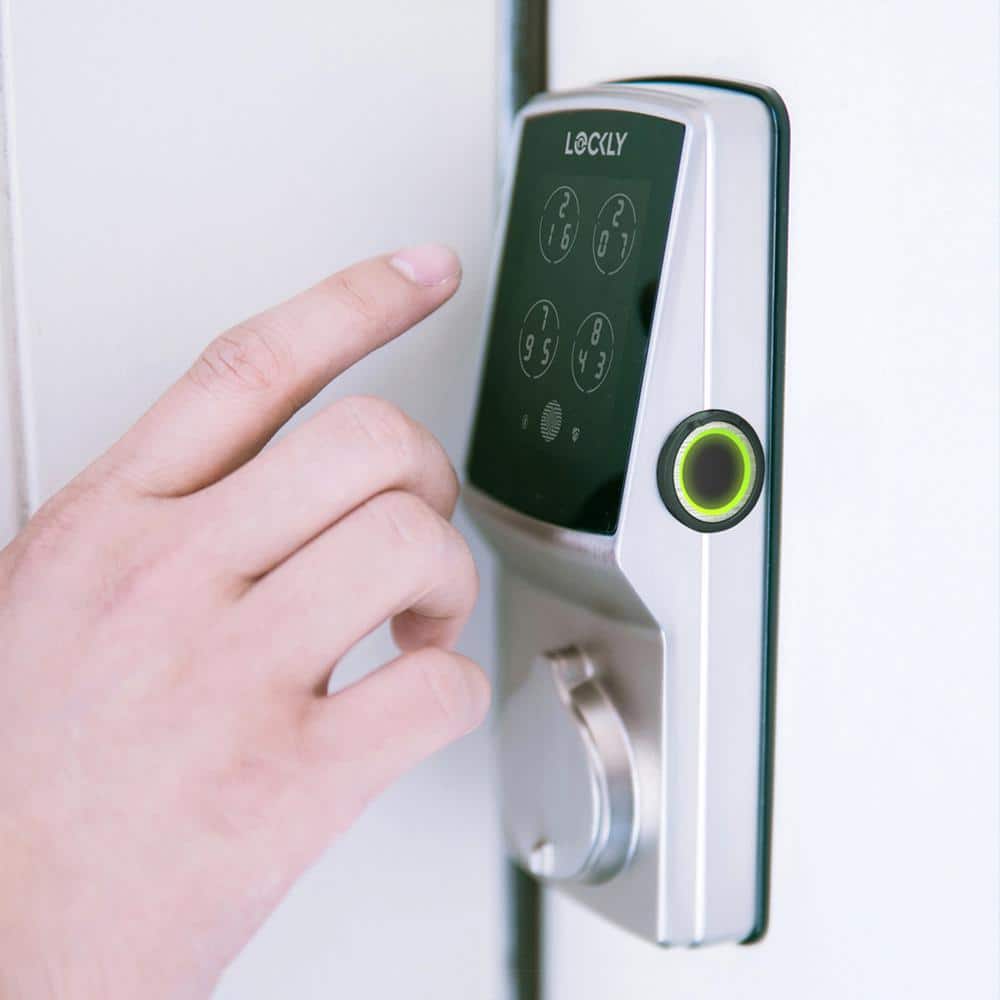 Lockly Secure Pro Satin Nickel Deadbolt WiFi Smart Lock with 3D Fingerprint, Hack-proof Keypad, Mobile app, Alexa/Hey Google