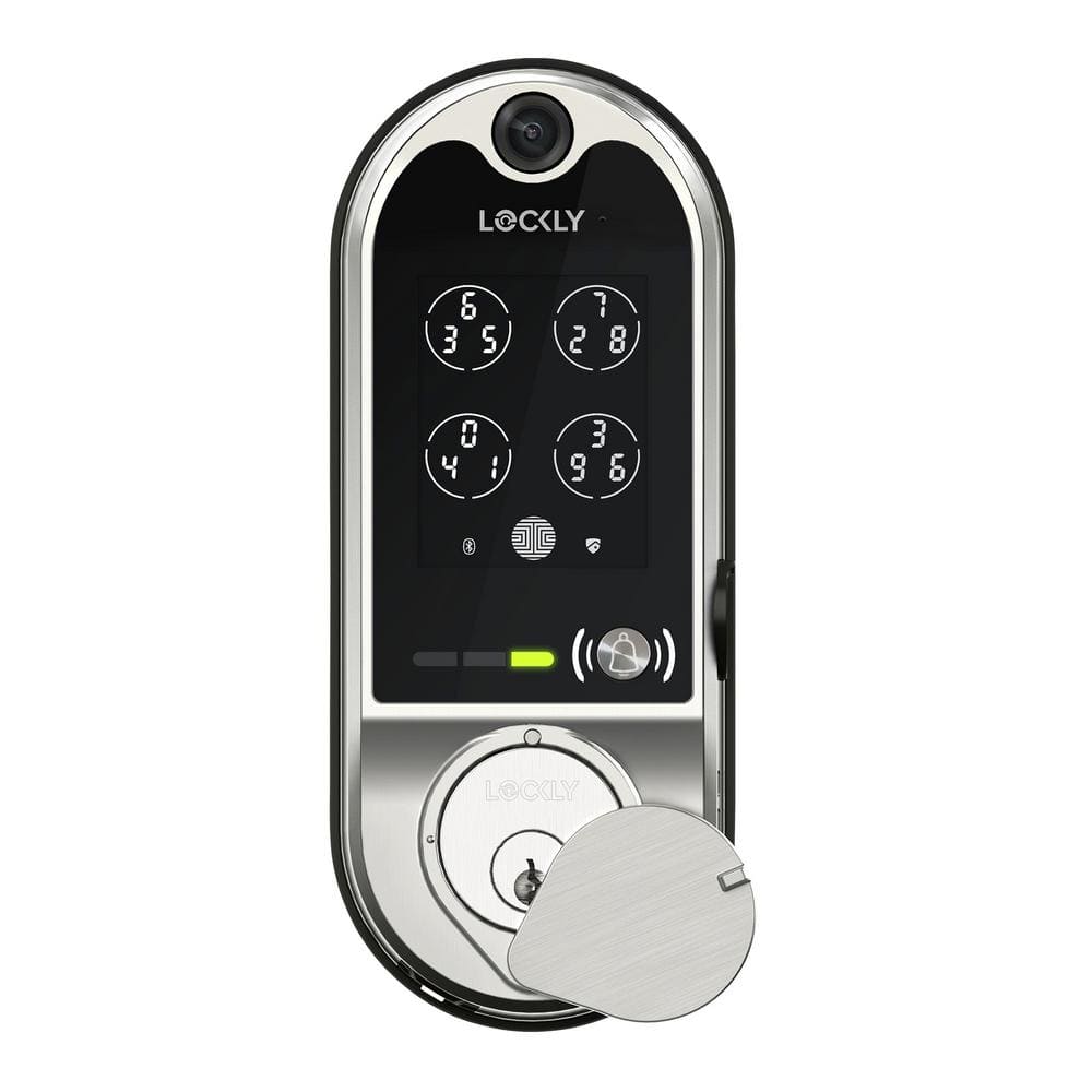 Lockly Vision Satin Nickel Deadbolt WiFi Smart Lock with Video Doorbell, Fingerprint, Keypad, App, Voice Control, 2-Way Audio
