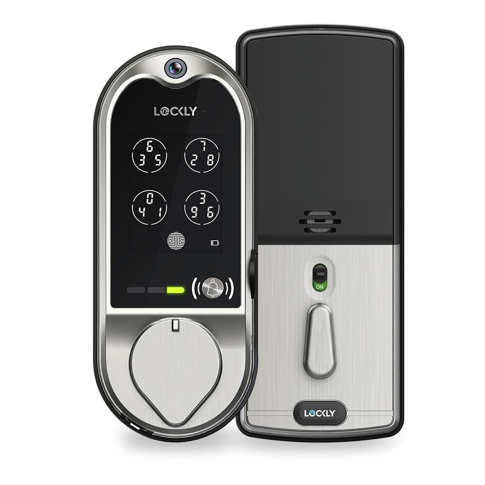 Lockly Vision Satin Nickel Deadbolt WiFi Smart Lock with Video Doorbell, Fingerprint, Keypad, App, Voice Control, 2-Way Audio