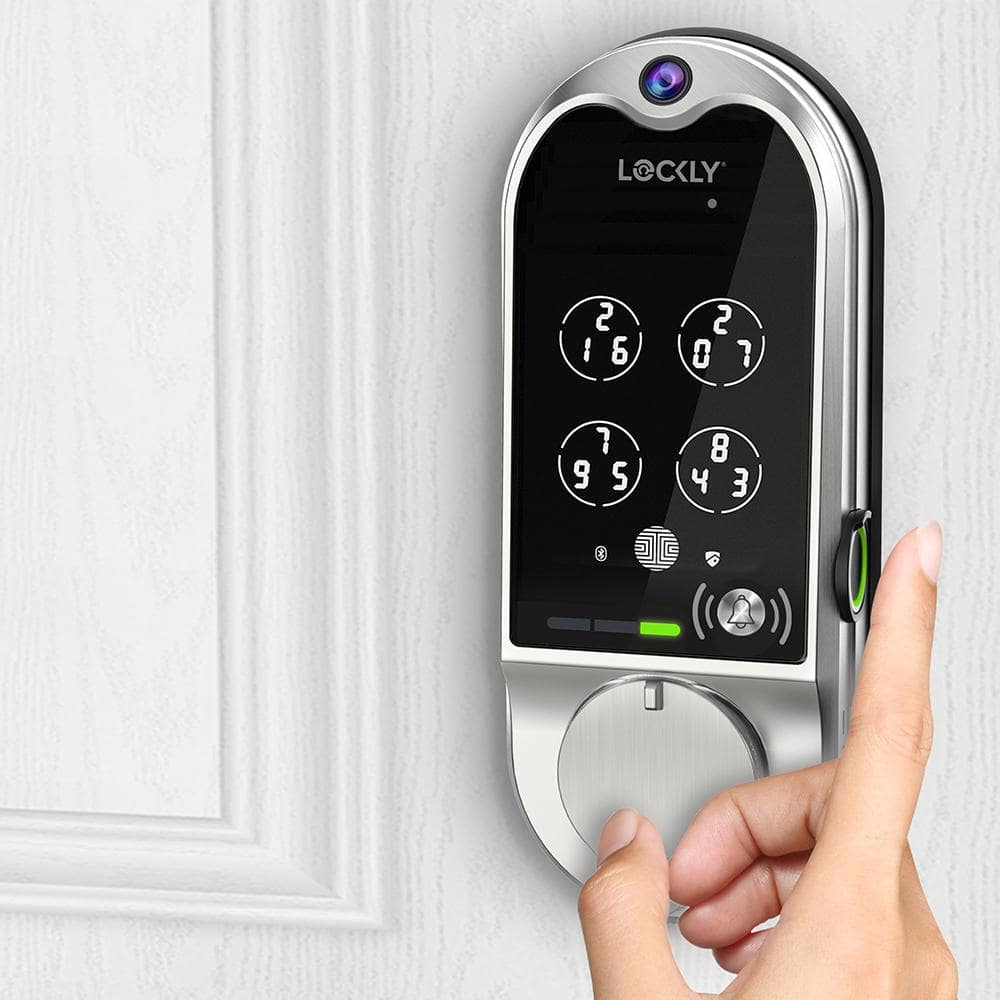 Lockly Vision Satin Nickel Deadbolt WiFi Smart Lock with Video Doorbell, Fingerprint, Keypad, App, Voice Control, 2-Way Audio
