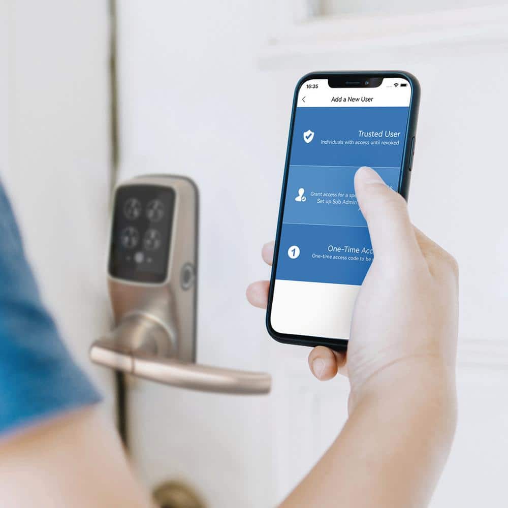 Lockly Secure Plus Satin Nickel Smart Touchscreen Hack-proof Keypad Door Latch Lock with Biometric Fingerprint and Bluetooth