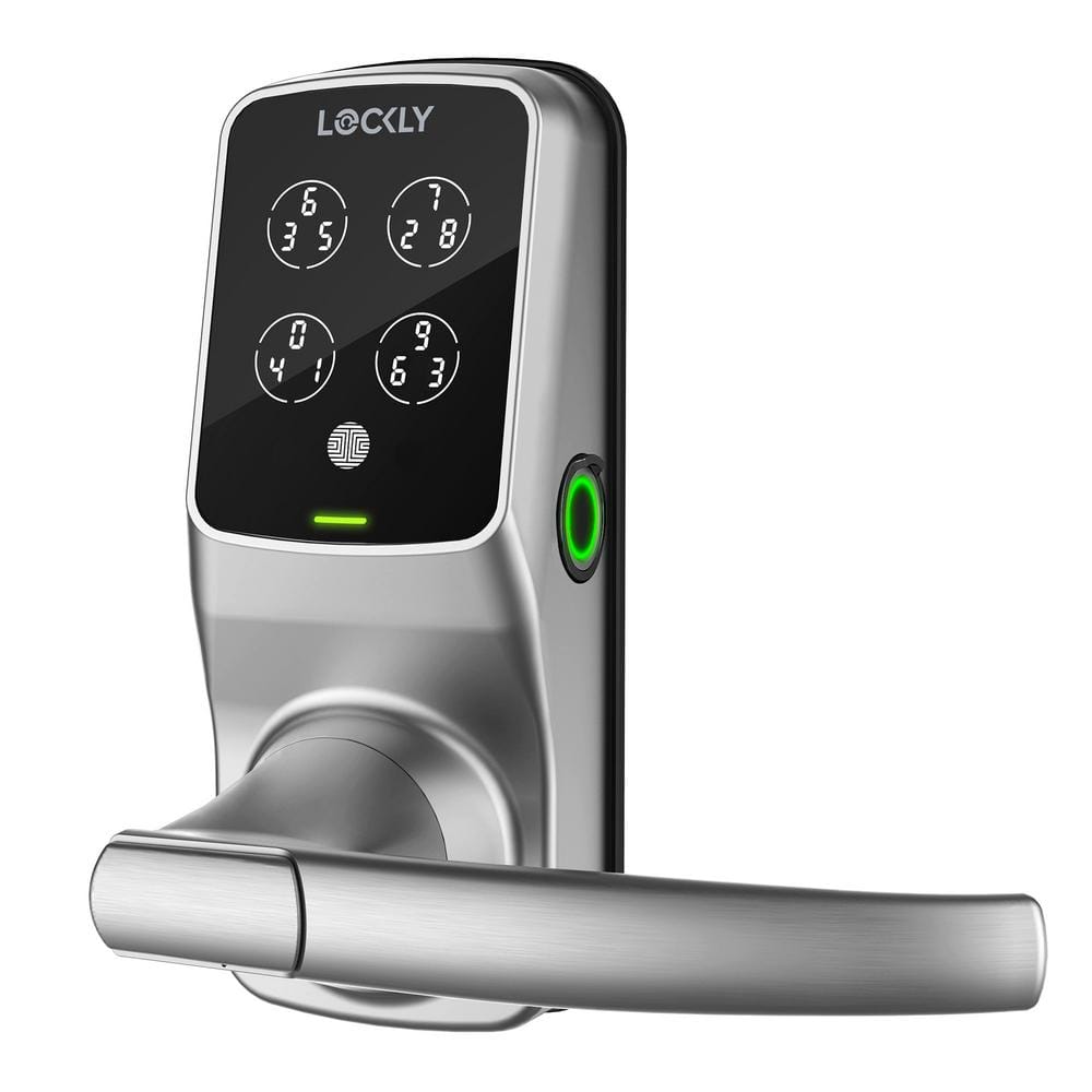 Lockly Secure Plus Satin Nickel Smart Touchscreen Hack-proof Keypad Door Latch Lock with Biometric Fingerprint and Bluetooth