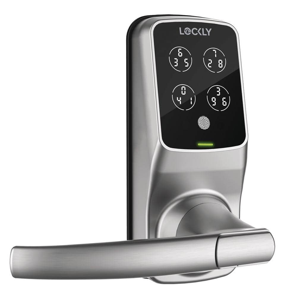 Lockly Secure Plus Satin Nickel Smart Touchscreen Hack-proof Keypad Door Latch Lock with Biometric Fingerprint and Bluetooth