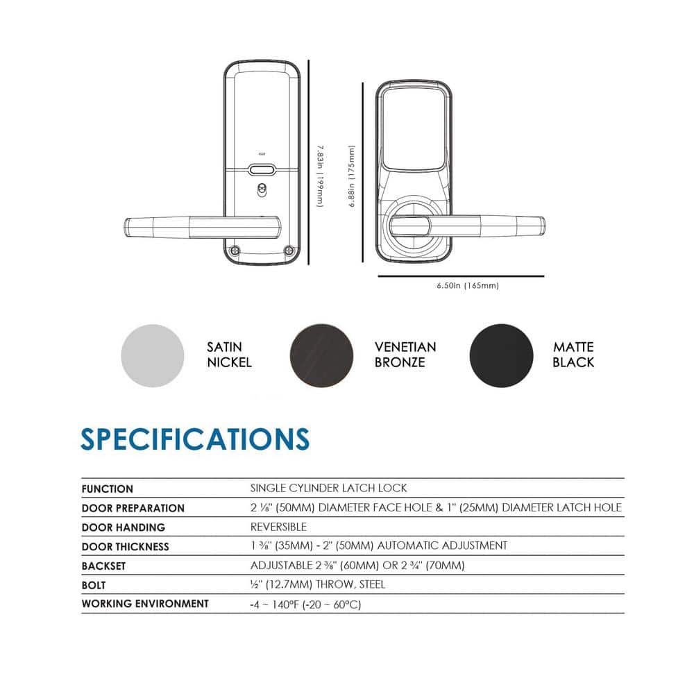 Lockly Secure Pro Satin Nickel Smart WiFi Mobile App-Controlled Lever Latch, 3D Fingerprint, Keypad, Works w/ Hey Google/Alexa