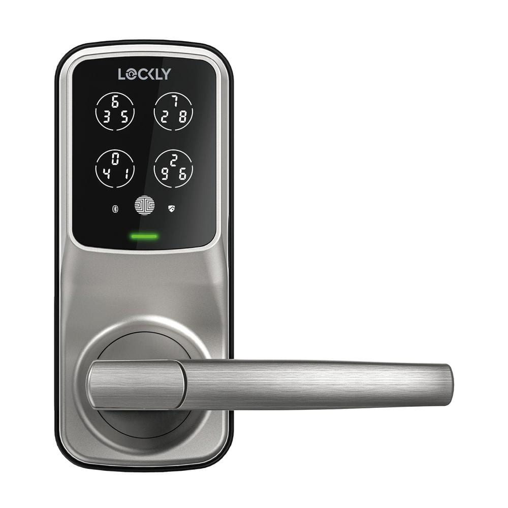 Lockly Secure Pro Satin Nickel Smart WiFi Mobile App-Controlled Lever Latch, 3D Fingerprint, Keypad, Works w/ Hey Google/Alexa