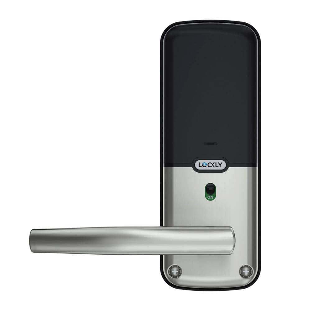 Lockly Secure Pro Satin Nickel Smart WiFi Mobile App-Controlled Lever Latch, 3D Fingerprint, Keypad, Works w/ Hey Google/Alexa