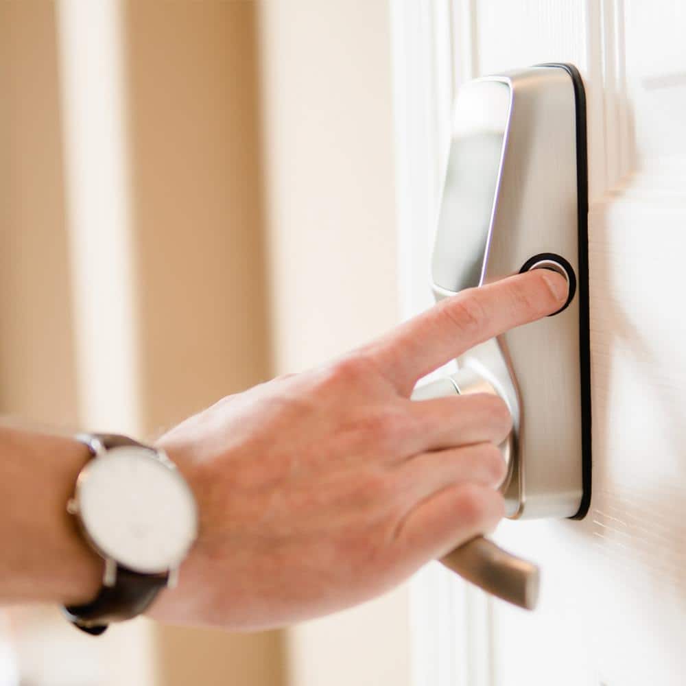 Lockly Secure Pro Satin Nickel Smart WiFi Mobile App-Controlled Lever Latch, 3D Fingerprint, Keypad, Works w/ Hey Google/Alexa