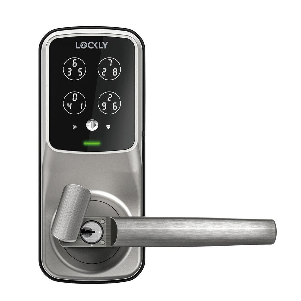 Lockly Secure Pro Satin Nickel Smart WiFi Mobile App-Controlled Lever Latch, 3D Fingerprint, Keypad, Works w/ Hey Google/Alexa
