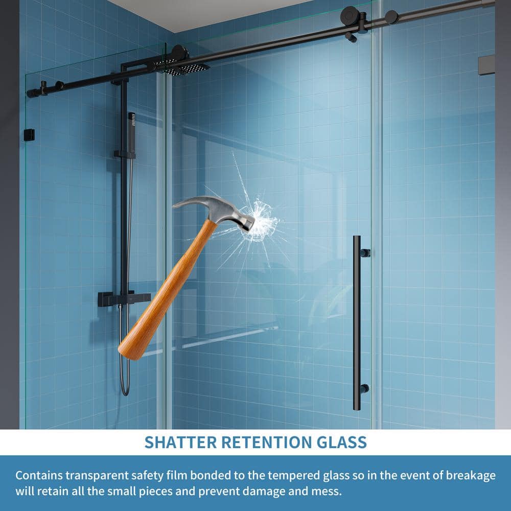 Logmey 72 in. W x 74 in. H Frameless Sliding Shower Door in Matte Black with Clear Glass