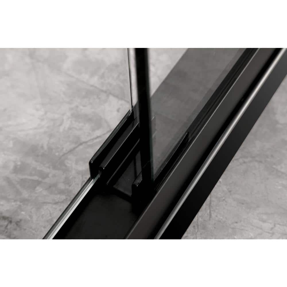 LTMATE 60 in. W x 76 in. H Double Sliding Frameless Shower Door in Matte Black Finish with Clear Glass