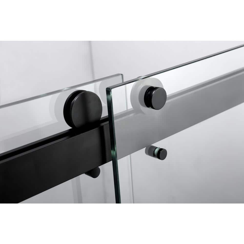 LTMATE 60 in. W x 76 in. H Double Sliding Frameless Shower Door in Matte Black Finish with Clear Glass