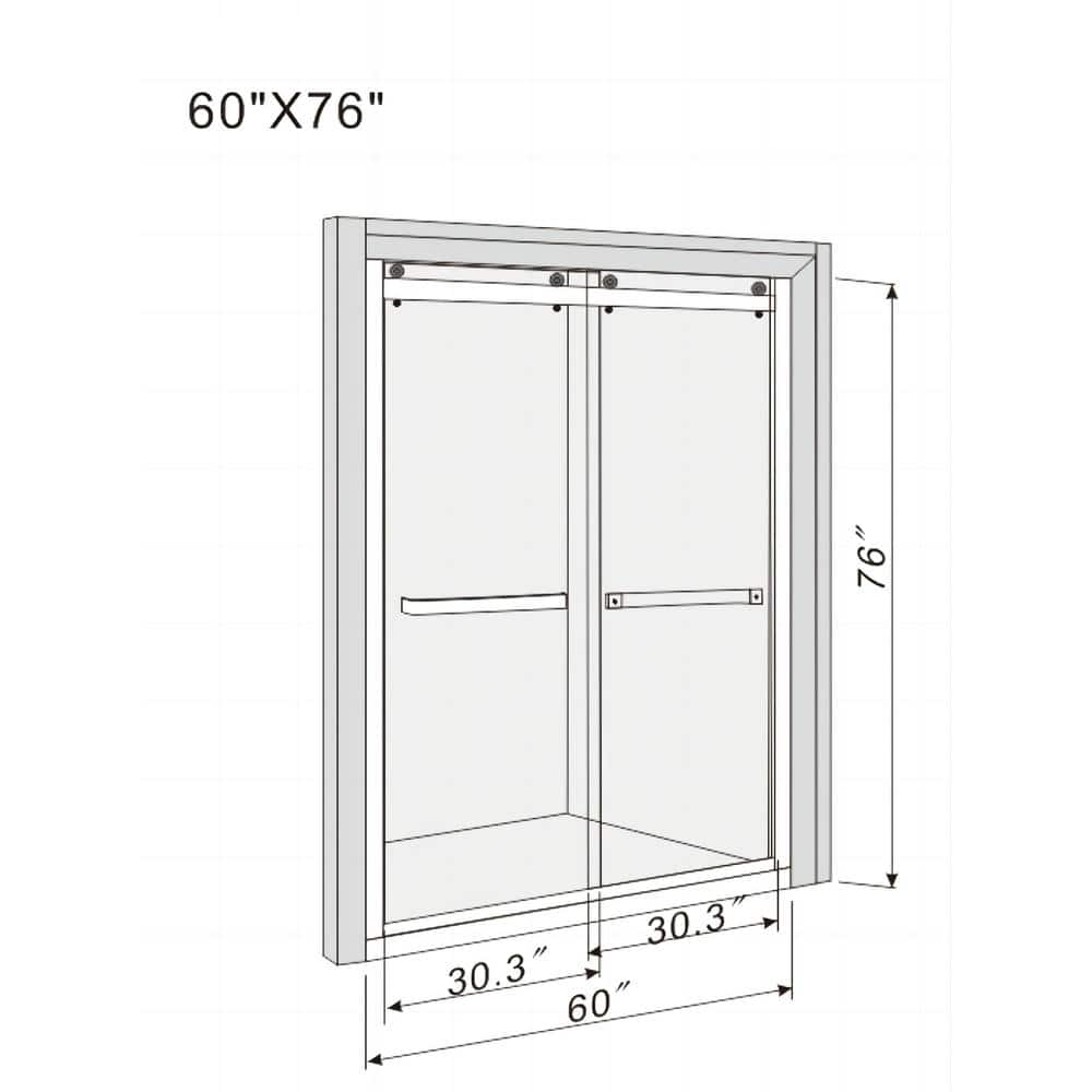 LTMATE 60 in. W x 76 in. H Double Sliding Frameless Shower Door in Matte Black Finish with Clear Glass