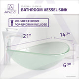 ANZZI Craft Deco-Glass Bathroom Vessel Sink, 21 x 14.25 x 6.375 in, Lustrous Frosted Finish