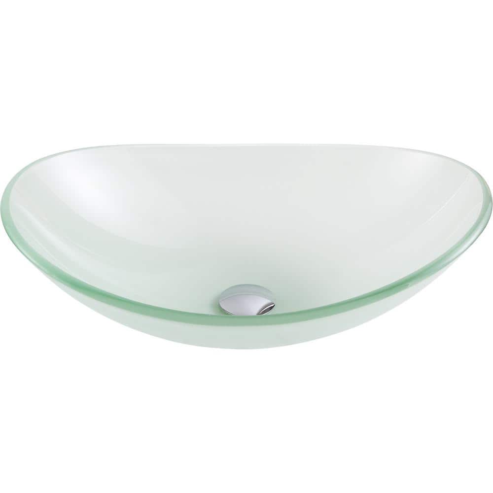 ANZZI Craft Deco-Glass Bathroom Vessel Sink, 21 x 14.25 x 6.375 in, Lustrous Frosted Finish