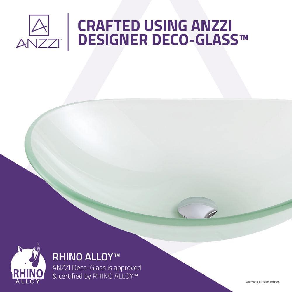 ANZZI Craft Deco-Glass Bathroom Vessel Sink, 21 x 14.25 x 6.375 in, Lustrous Frosted Finish