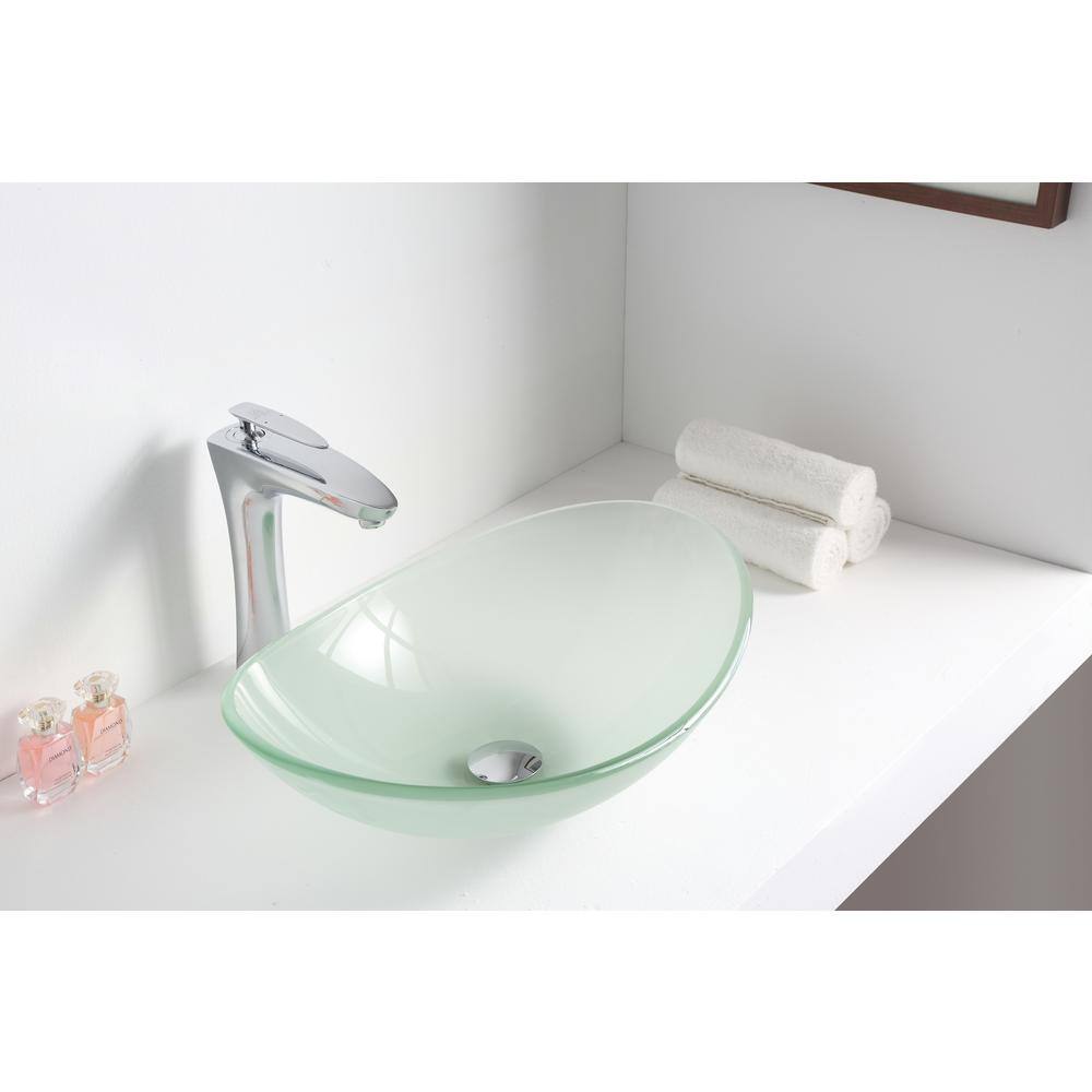 ANZZI Craft Deco-Glass Bathroom Vessel Sink, 21 x 14.25 x 6.375 in, Lustrous Frosted Finish