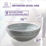 ANZZI Cadence Series 16.1-in Round Bathroom Vessel Sink, Décor White, Deco-Glass, Pop-Up Drain Included