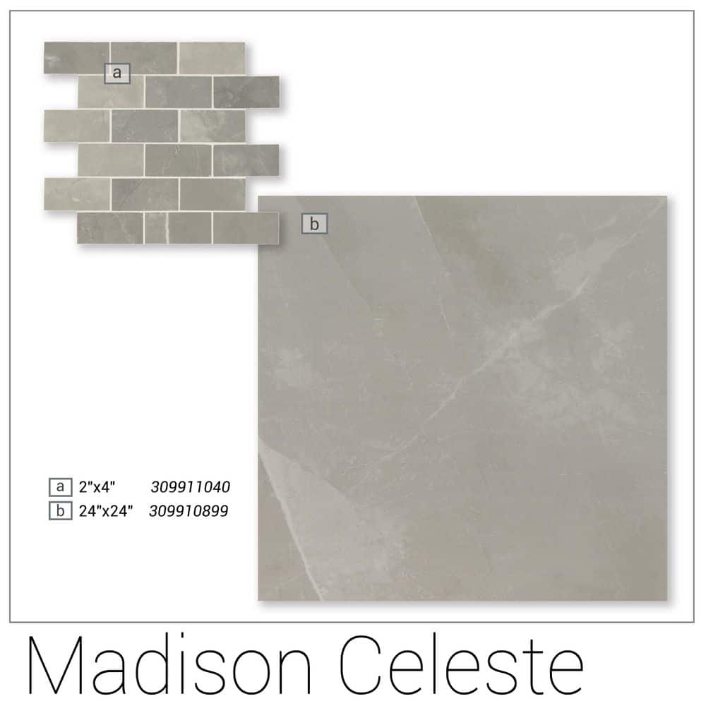 Madison Celeste 24 in. x 24 in. Polished Porcelain Stone Look Floor and Wall Tile (16 sq. ft./Case)