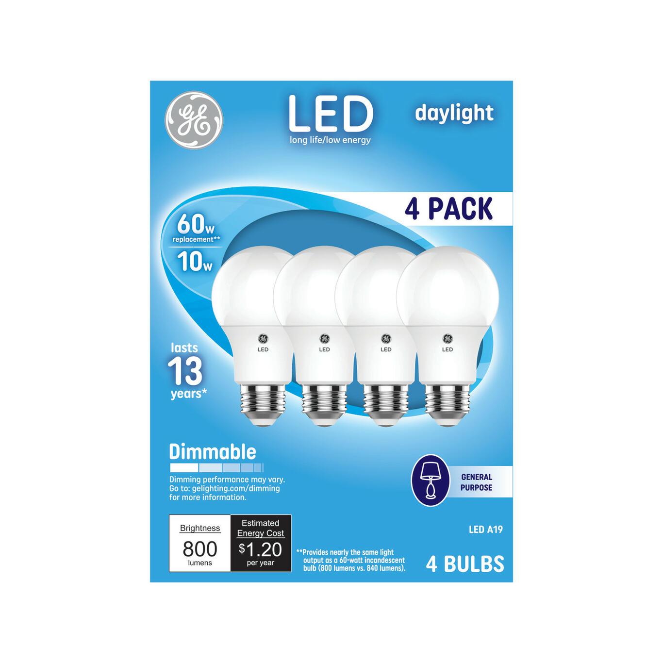 Energy Star Qualified; GE Classic 60-Watt Equivalent A19 Daylight Dimmable LED Light Bulb (2-Pack)