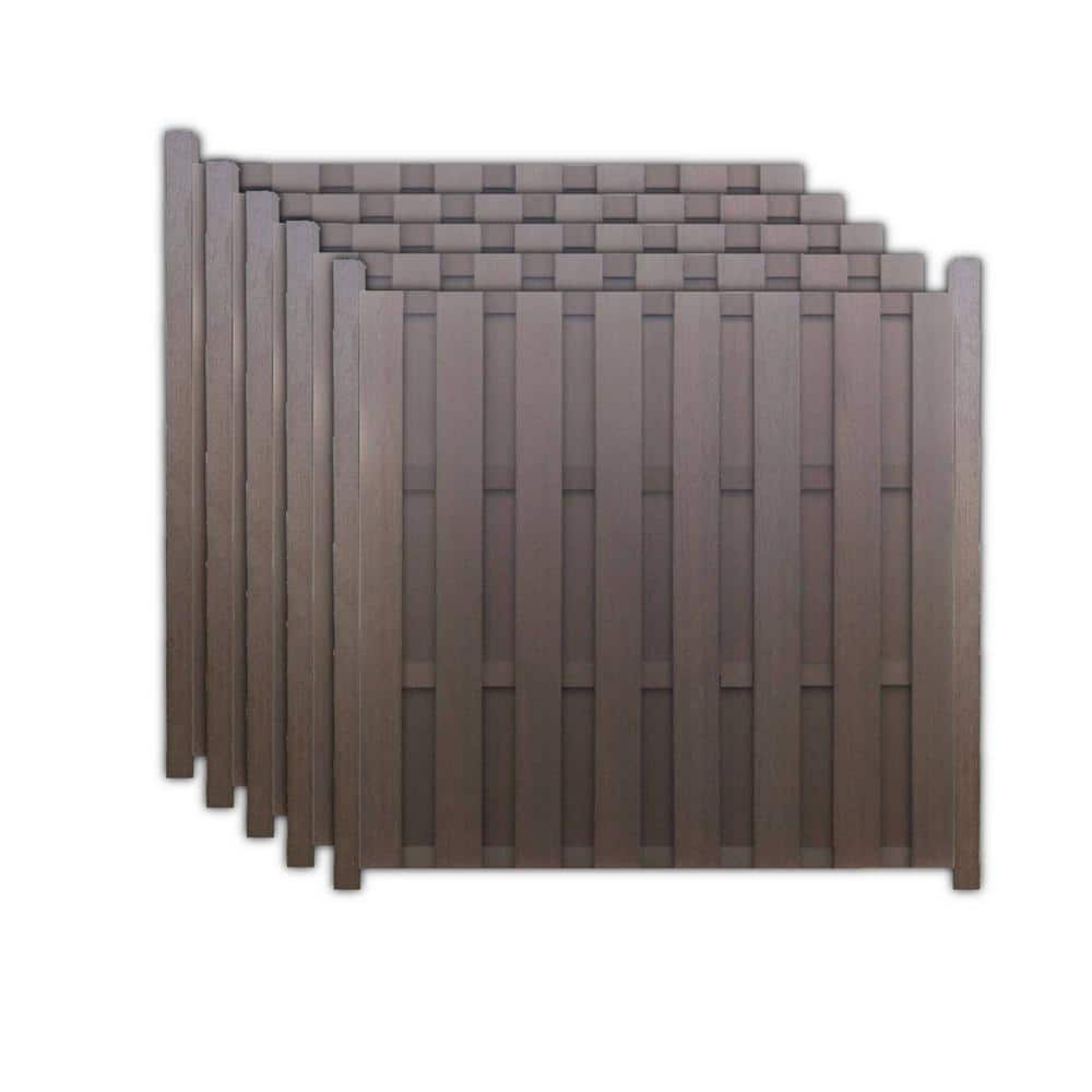 Frame It All Flat-Top Shadowbox 6 ft. x 6 ft. Mahogany Composite Fence Panel (5-Pack)