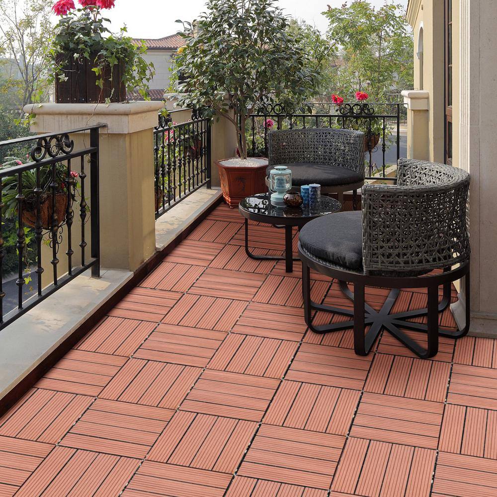 Tidoin Outdoor 1 ft. x 1 ft. Composite Interlocking Tile Deck Tile in Mahogany(20 Per Box)