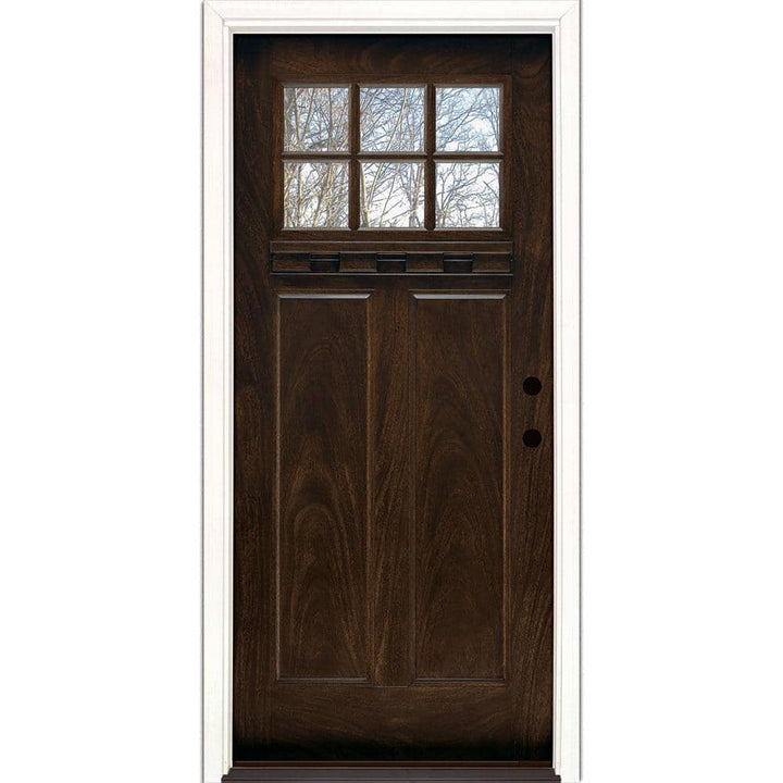 37.5 in. x 81.625 in. 6 Lite Craftsman Stained Chestnut Mahogany Left-Hand Inswing Fiberglass Prehung Front Door