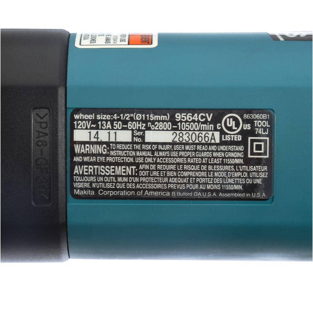 Makita 13 Amp 4-1/2 in. Corded SJS High-Power Angle Grinder