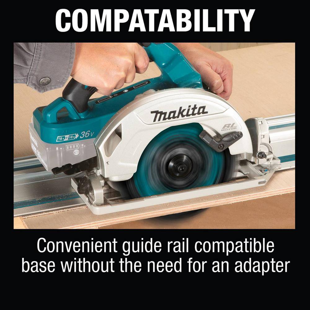 Makita 18V X2 LXT Lithium-Ion (36V) 7-1/4 in. Brushless Cordless Circular Saw, Guide Rail Compatible Base (Tool-Only)