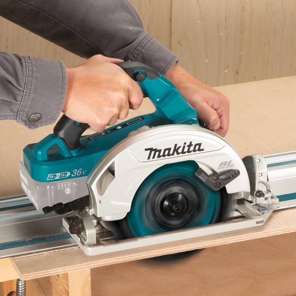 Makita 18V X2 LXT Lithium-Ion (36V) 7-1/4 in. Brushless Cordless Circular Saw, Guide Rail Compatible Base (Tool-Only)