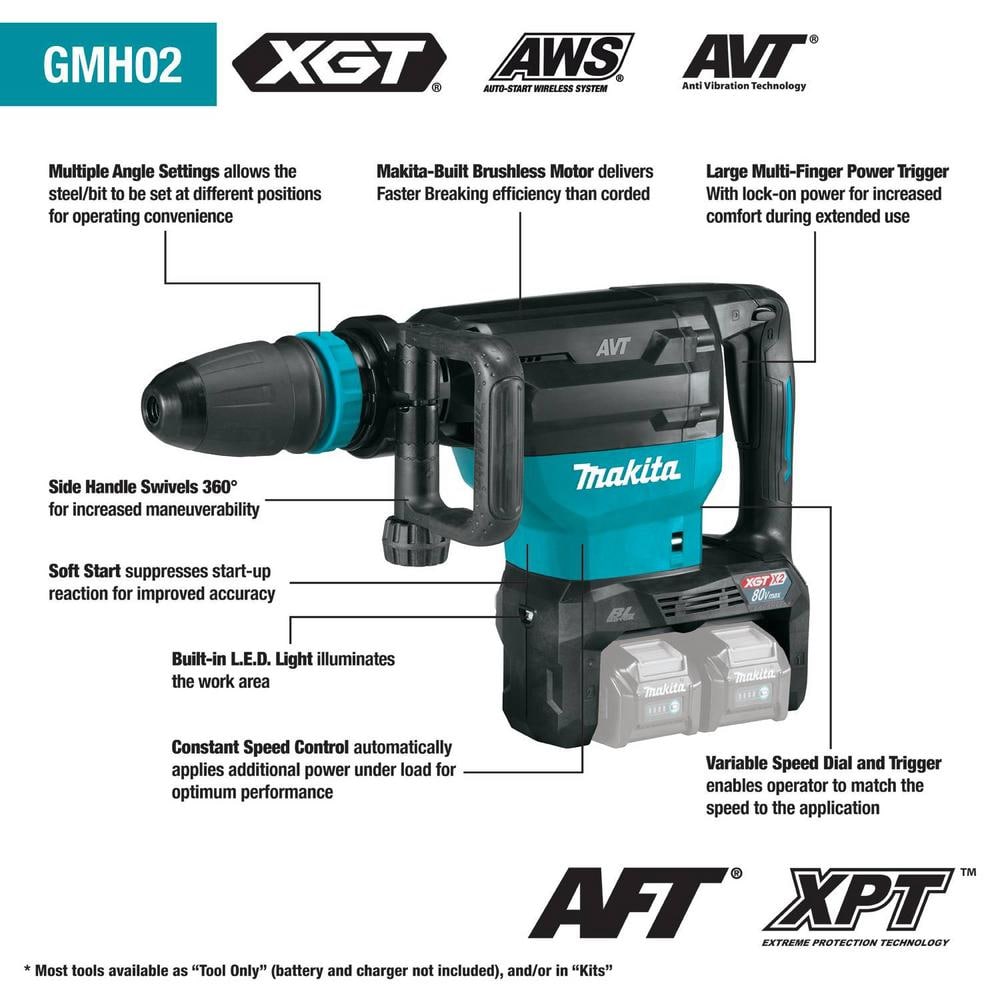 Makita 40V max X2 XGT 80V max Brushless Cordless 28 lb. AVT Demolition Hammer Kit, AWS 4.0Ah