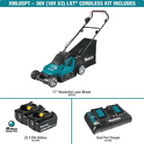 Makita 18V X2 (36V) LXT 17 in. Walk Behind Residential Lawn Mower Kit (5.0Ah) with LXT Blower and LXT 13 in. String Trimmer